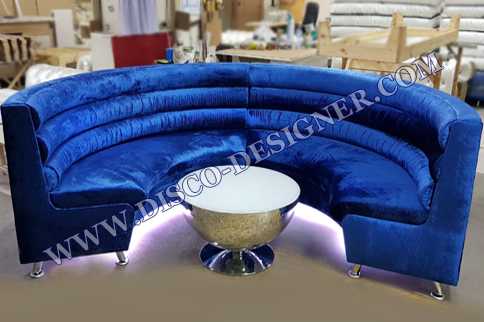 Nowoczesna LED Sofa Disco - Aksamitny Niebieski - Zaokrąglona - Bez oświetlenia