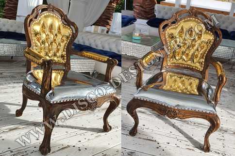 Baroque armchair-Silver-Gold leather